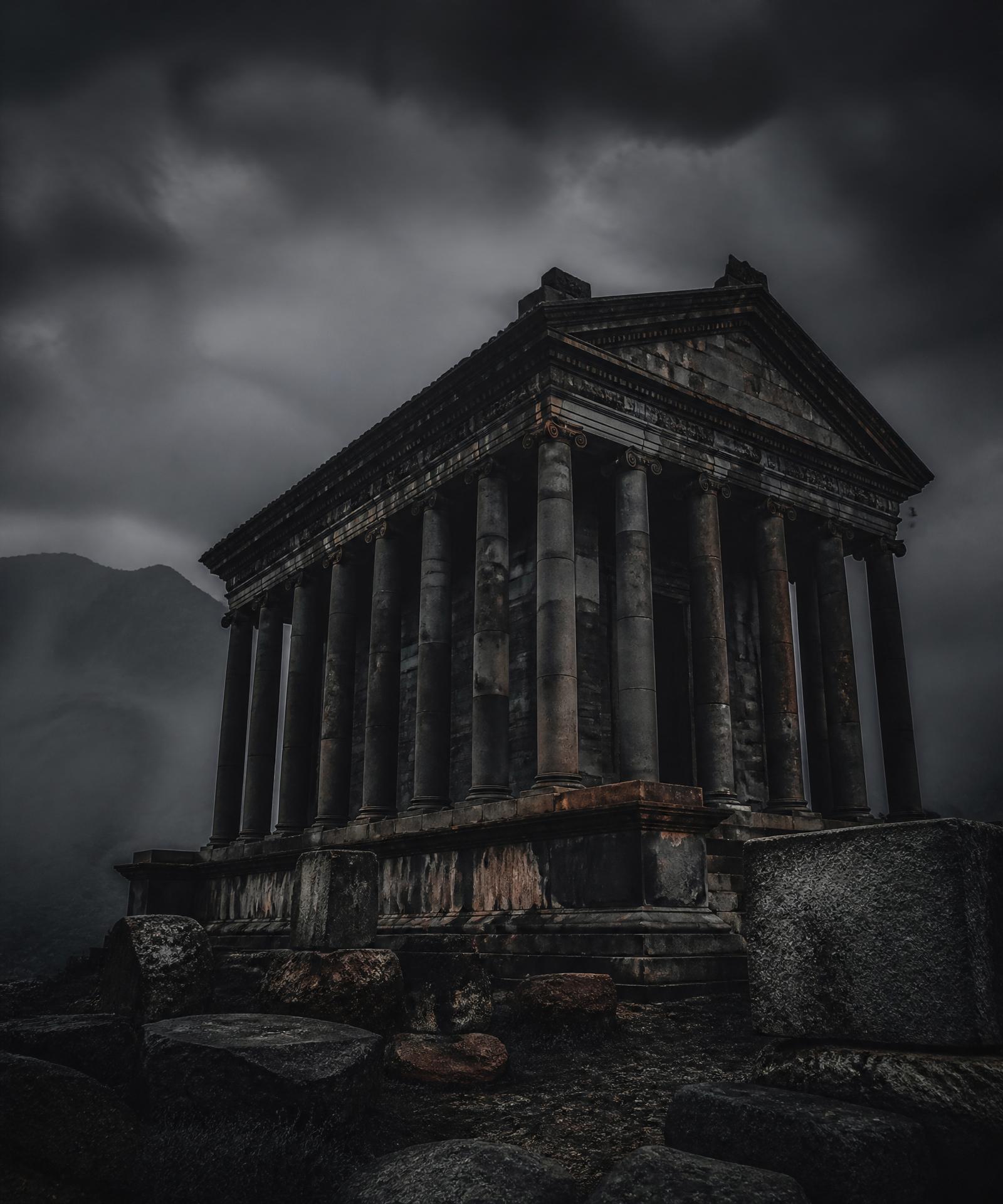 Ancient Armenian temple at dusk